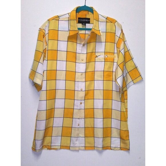 Mens Yellow Checkered Shirt 2XL Windowpane Plaid collared Stardom Collection EUC - Picture 1 of 10